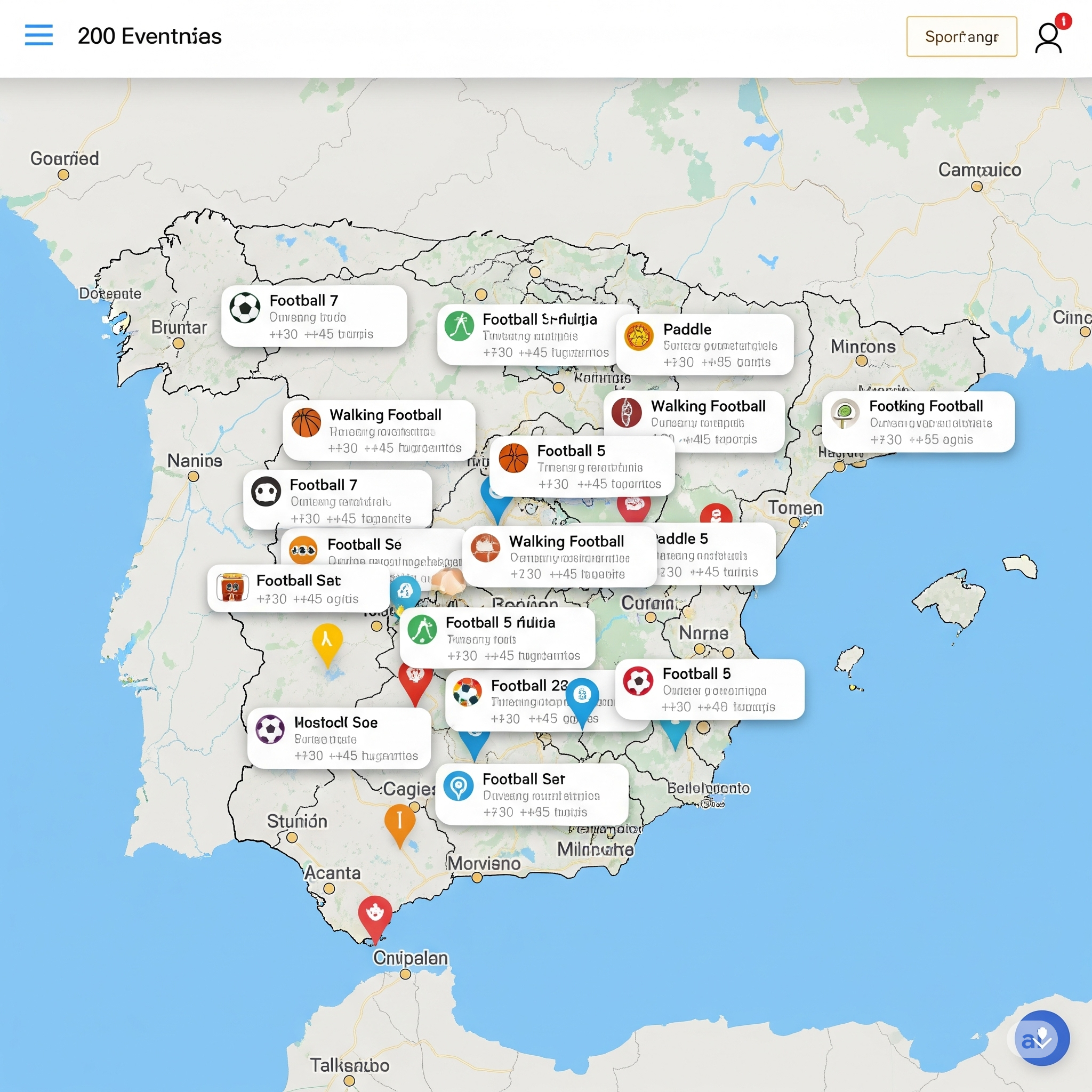 Mapa de España con eventos